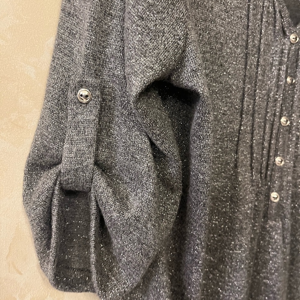 Kim Rogers Gray Blouse Silver Glitter M - Picture 3 of 8